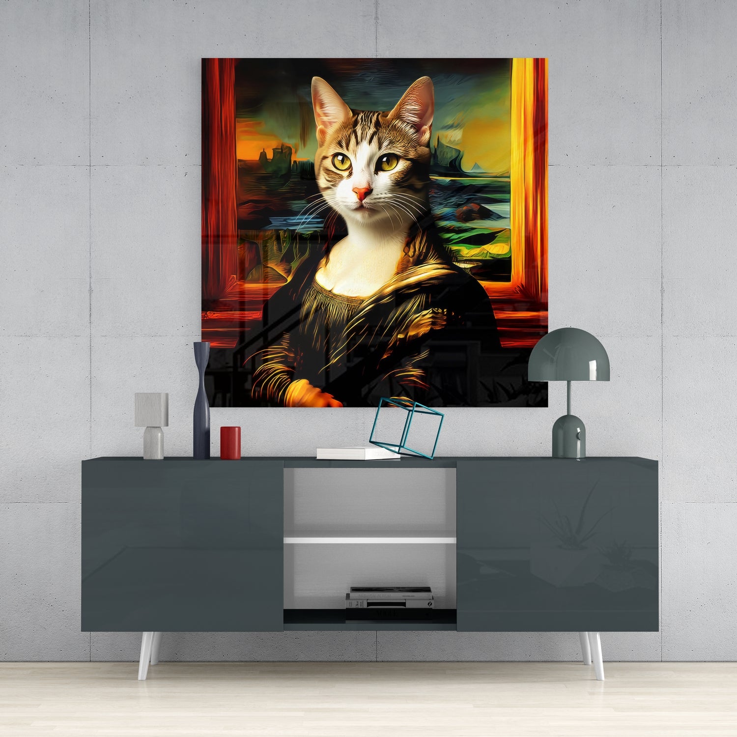 Monalisa Cat Glass Wall Art.