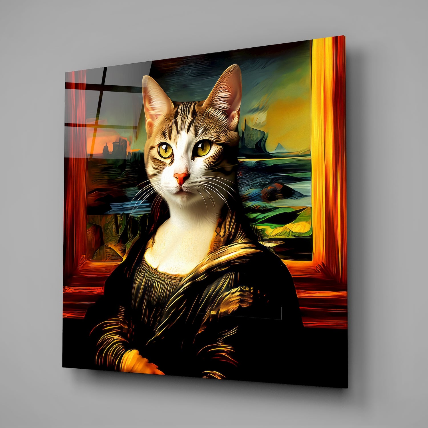Monalisa Cat Glass Wall Art.