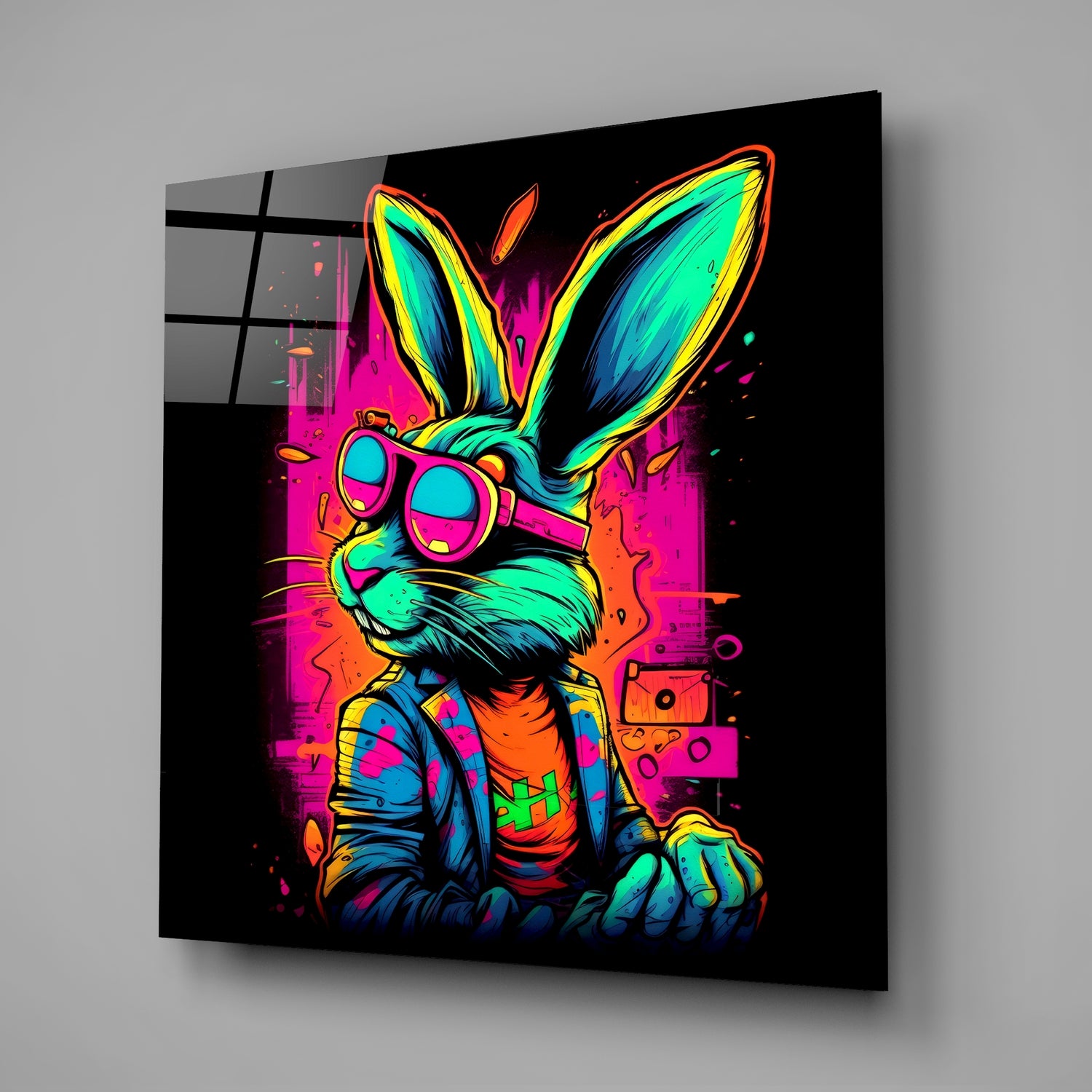 Retro Rabbit Glass Wall Art.