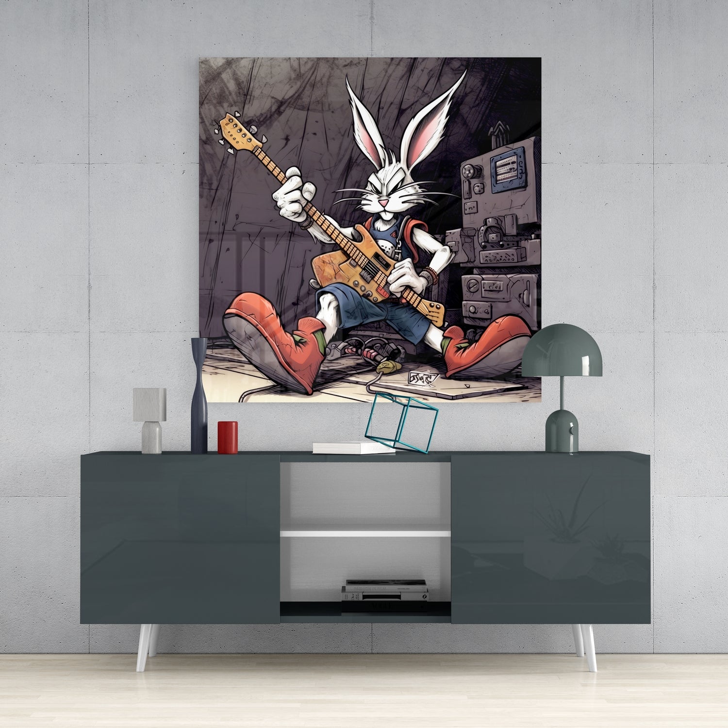 Rocker Rabbit Glass Wall Art.