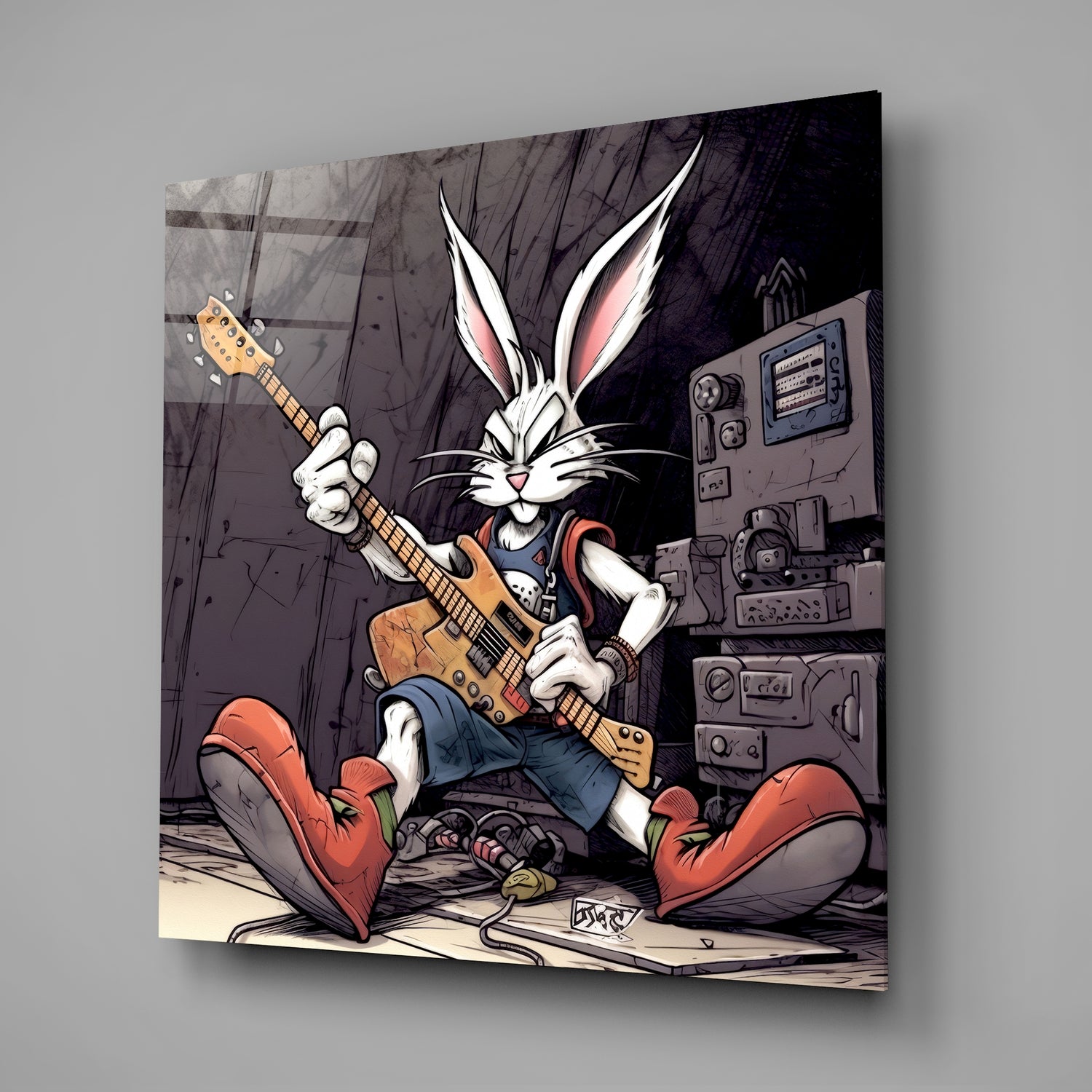 Rocker Rabbit Glass Wall Art.