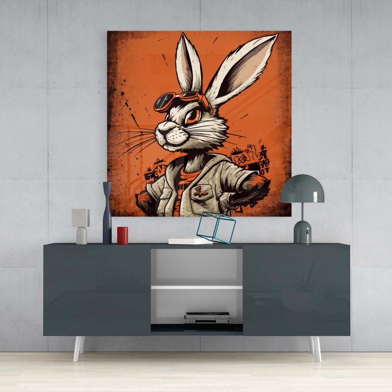 Cool Rabbit Glass Wall Art.