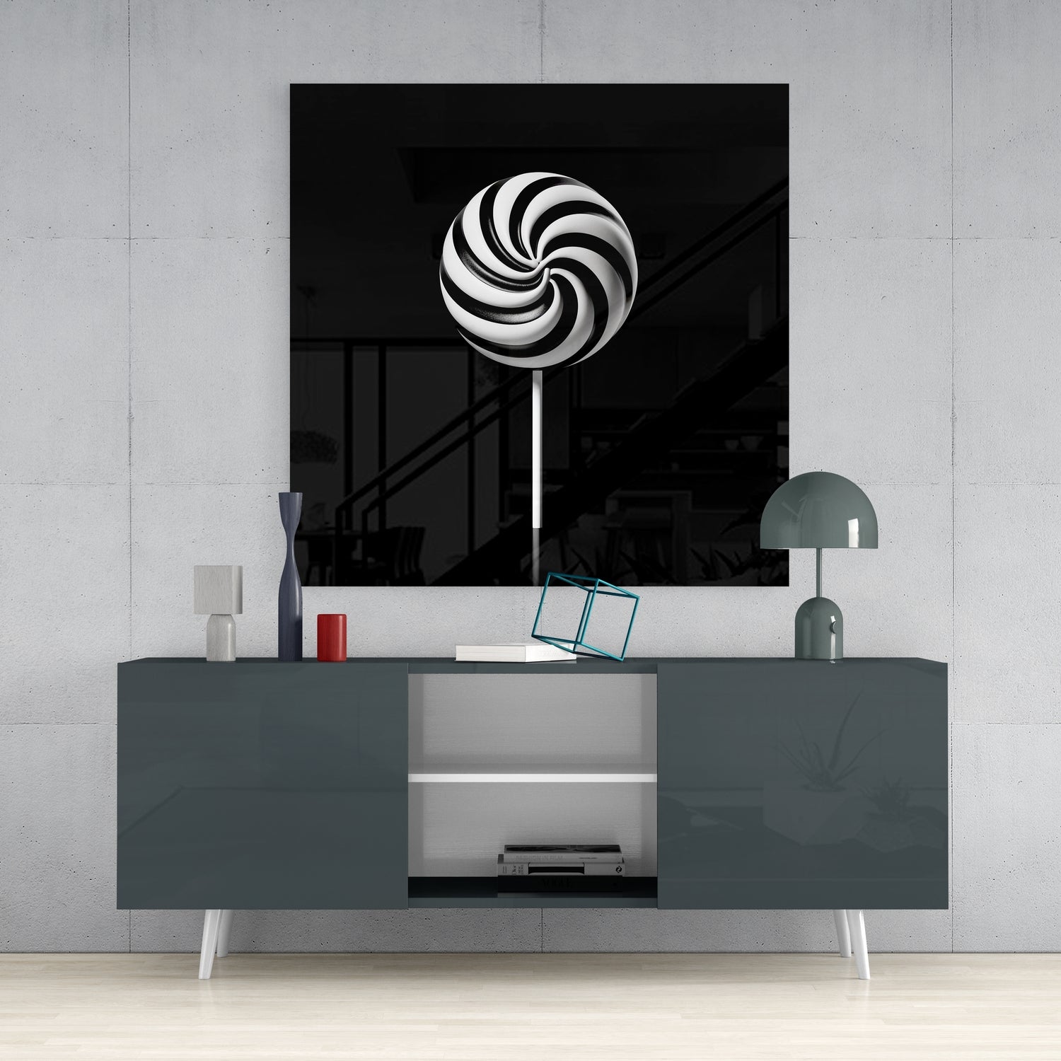 Monochrome Lolipop Glass Wall Art.
