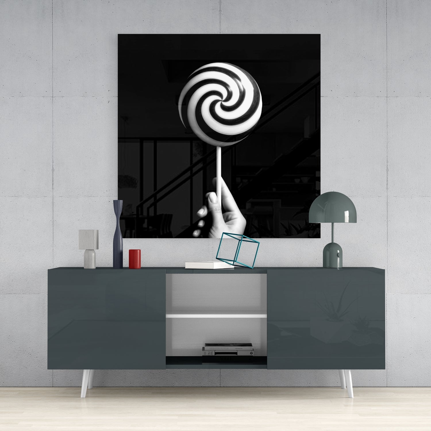 Monochrome Lolipop Glass Wall Art.