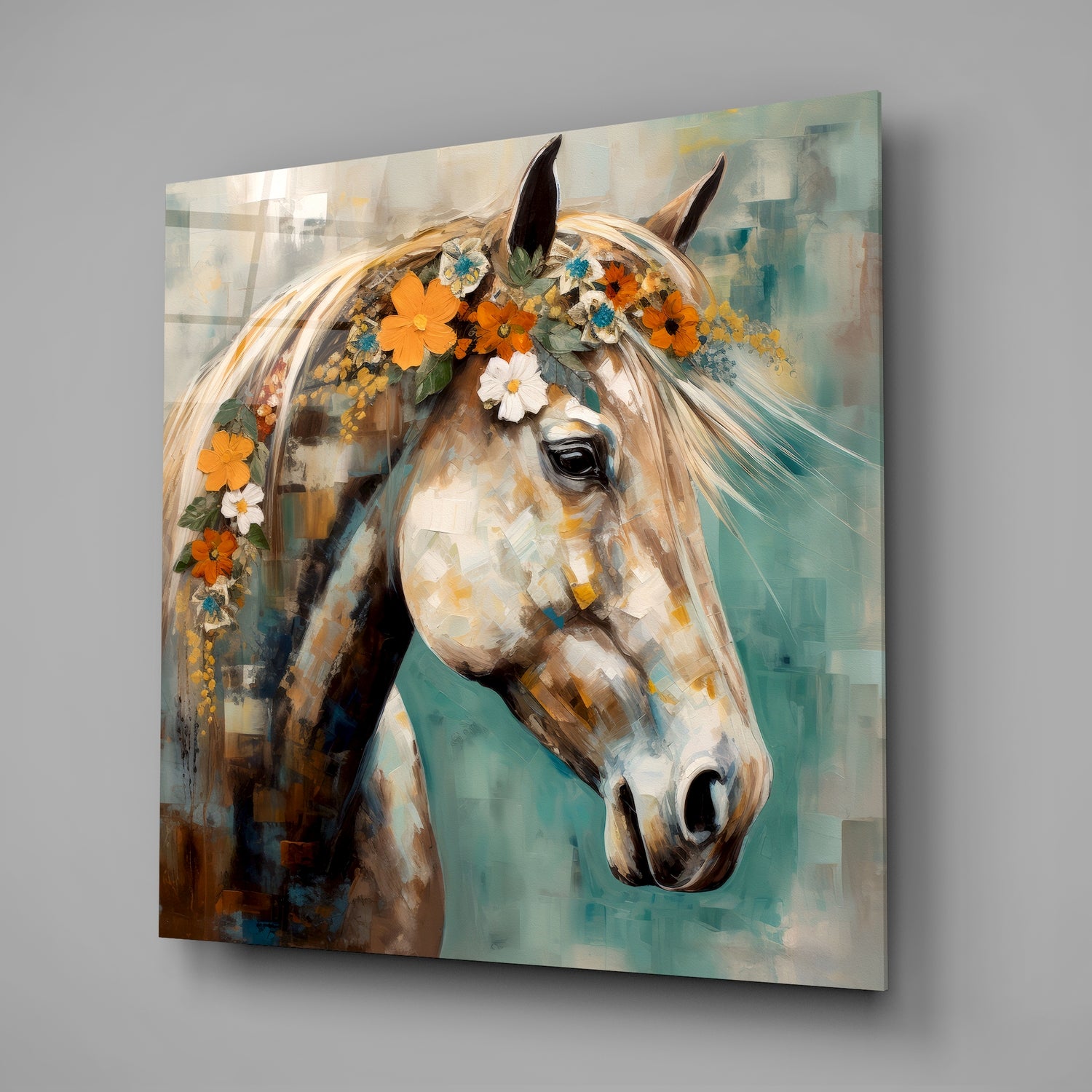Flower And Horse Glass Wall Art.