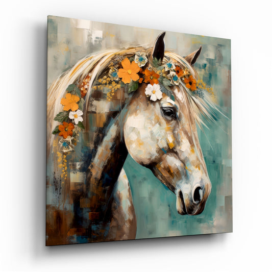 Flower And Horse Glass Wall Art.