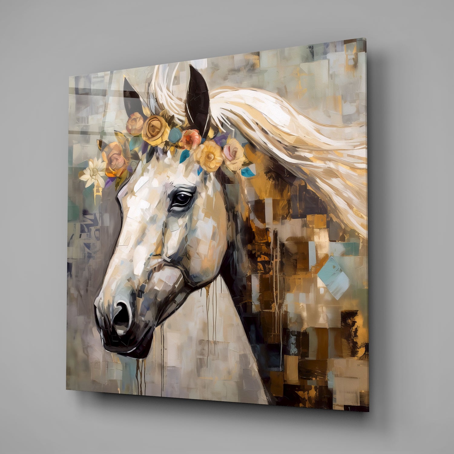 Flower And Horse Glass Wall Art.