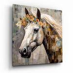 Flower And Horse Glass Wall Art.