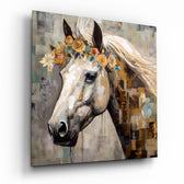 Flower And Horse Glass Wall Art.