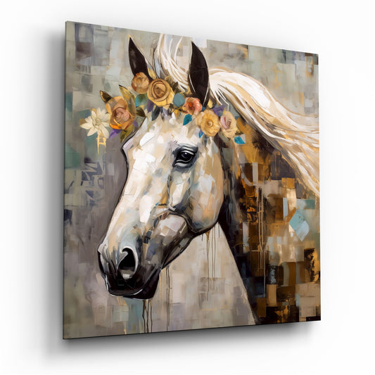 Flower And Horse Glass Wall Art.