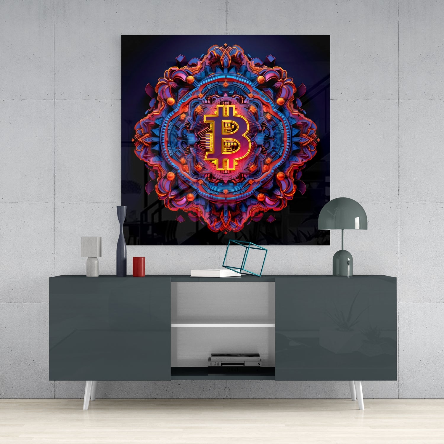 Bitcoin Glass Wall Art.