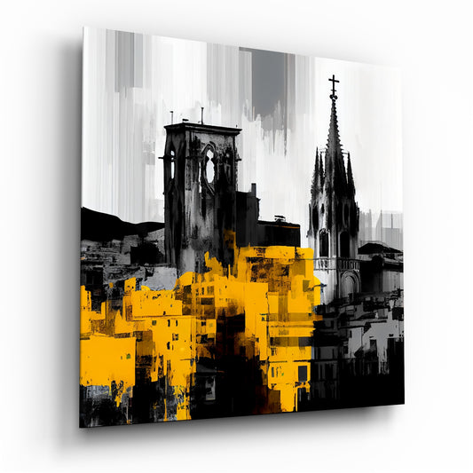 Gray City With Light Glass Wall Art.