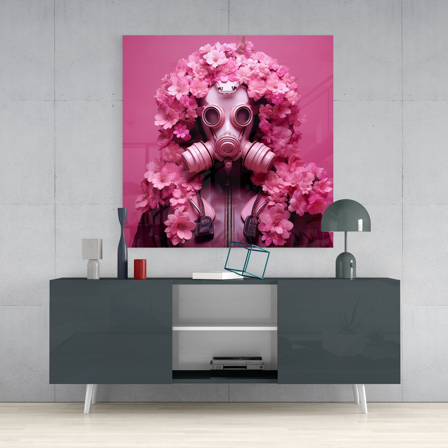 Flower Mask Glass Wall Art.