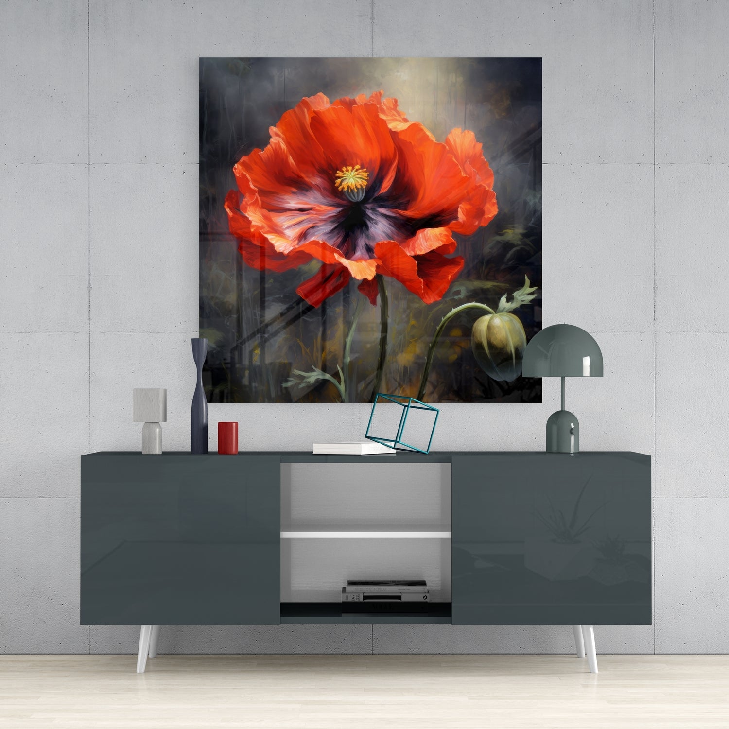 Poppy Flower Glass Wall Art.
