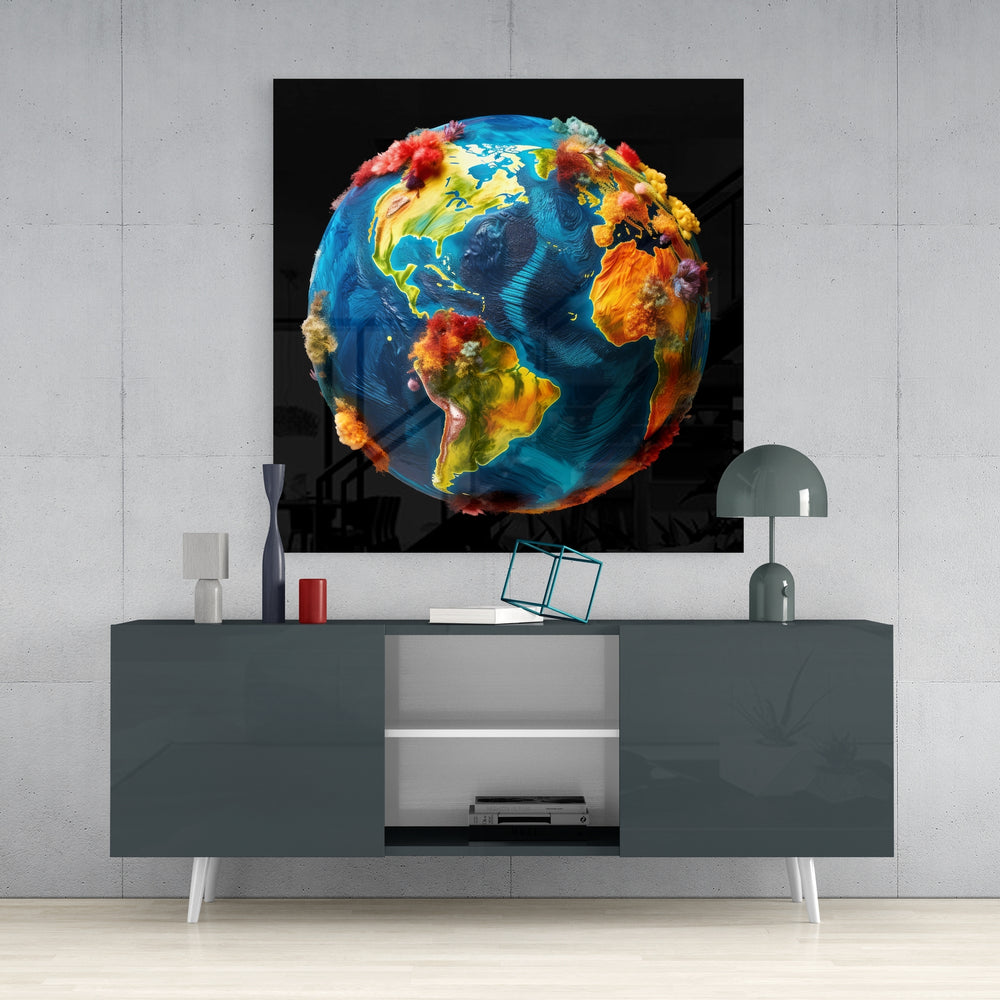 Color Explosions On Earth Glass Wall Art|| Designer's Collection.
