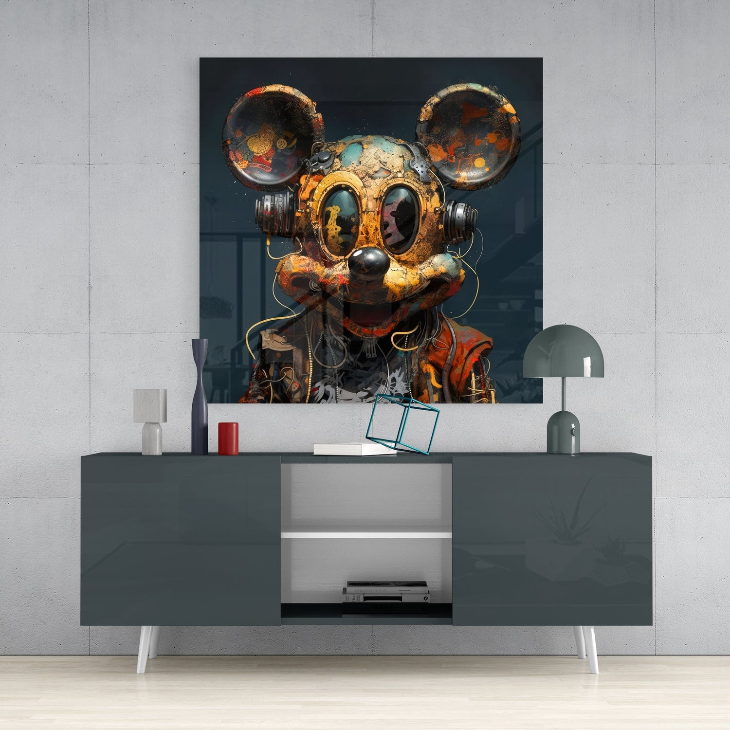 Mickey The Machine Glass Wall Art|| Designer's Collection.