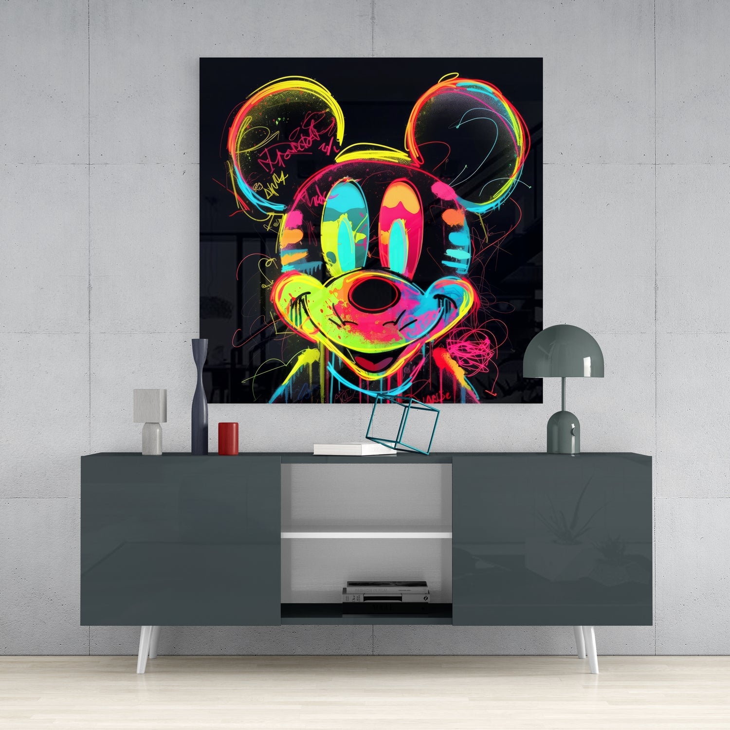 Neon Mickey Glass Wall Art|| Designer's Collection.