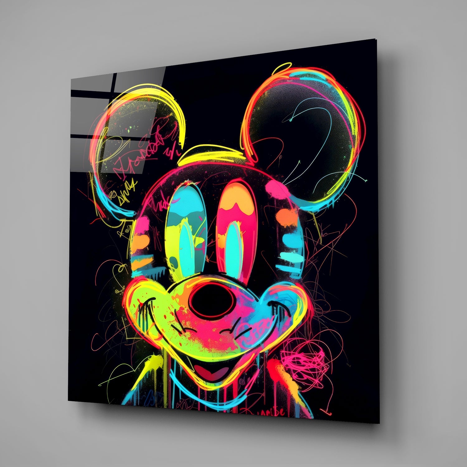 Neon Mickey Glass Wall Art|| Designer's Collection.