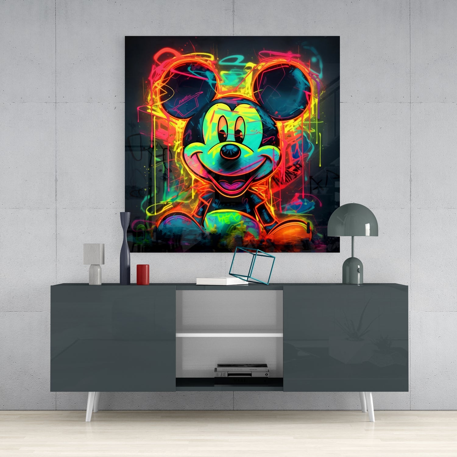 Neon Mickey Glass Wall Art|| Designer's Collection.