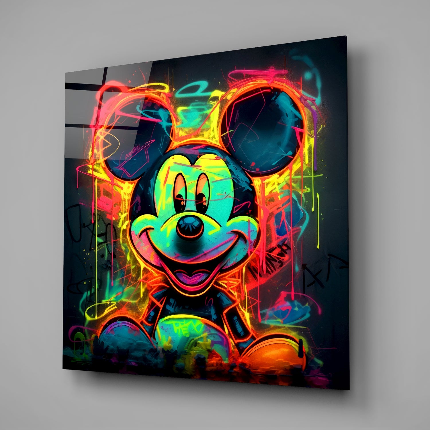 Neon Mickey Glass Wall Art|| Designer's Collection.