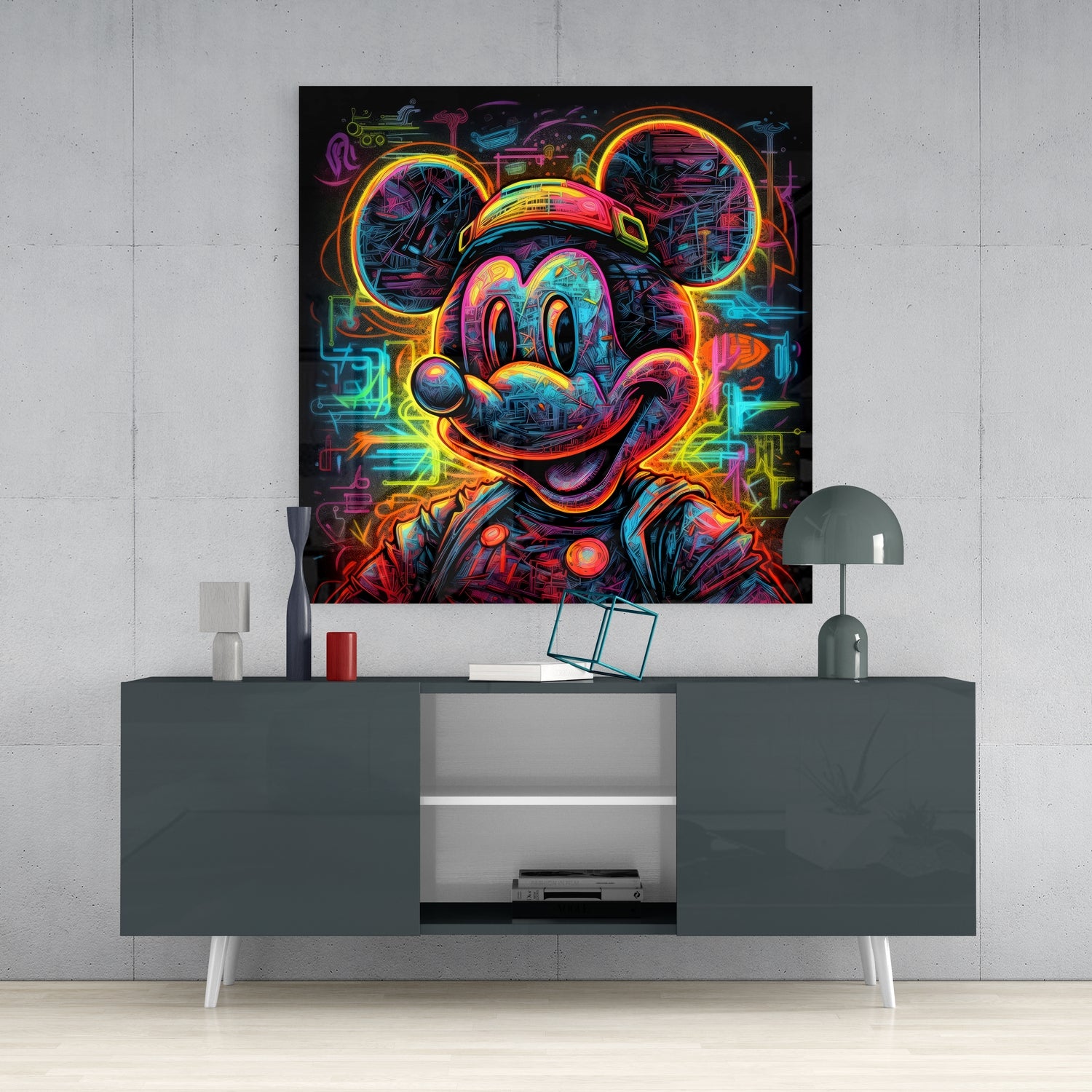 Neon Mickey Glass Wall Art|| Designer's Collection.