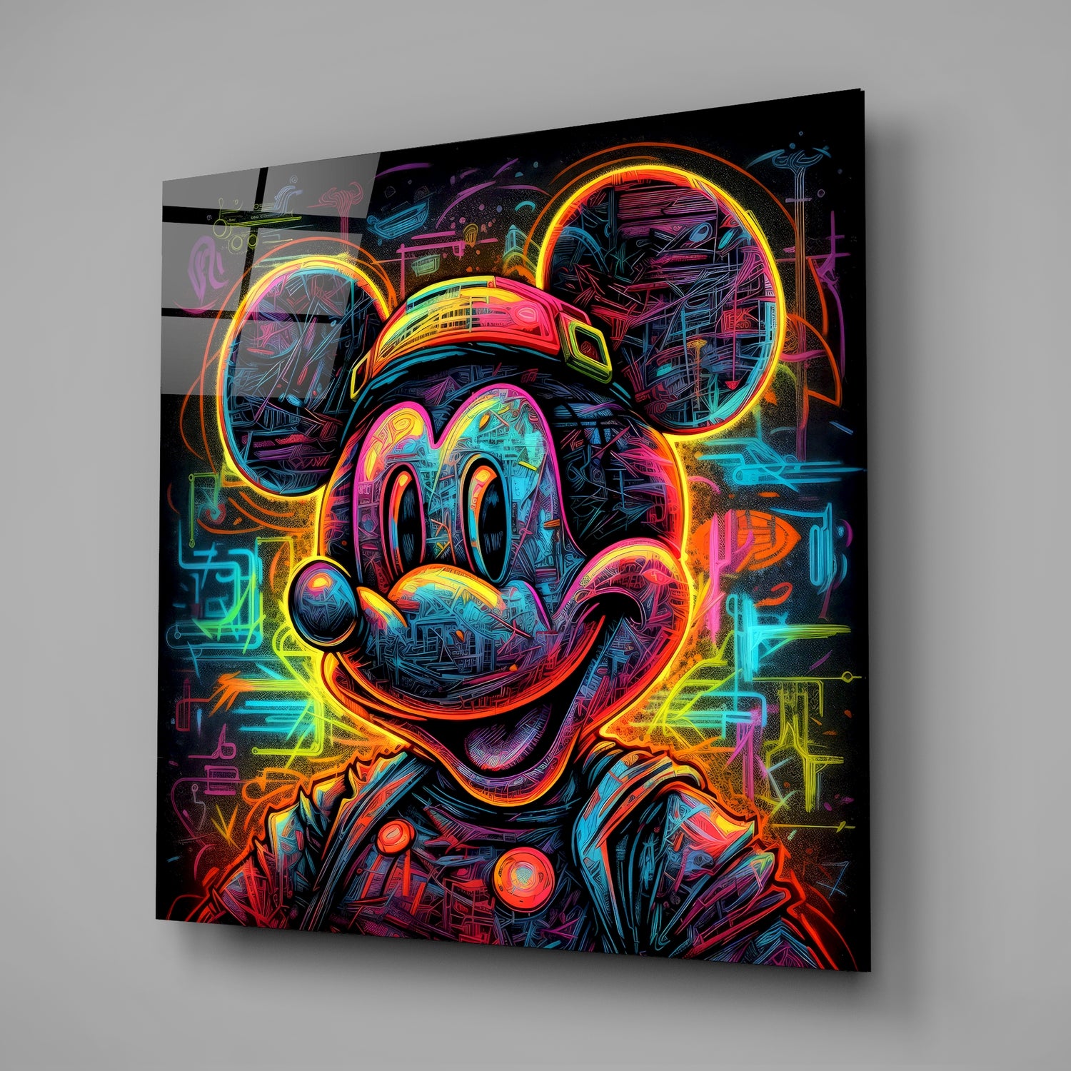 Neon Mickey Glass Wall Art|| Designer's Collection.