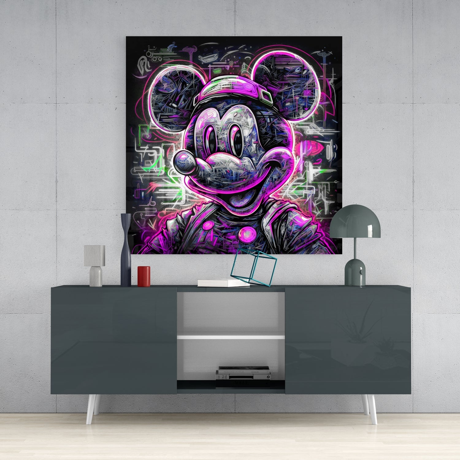 Neon Mickey Glass Wall Art|| Designer's Collection.