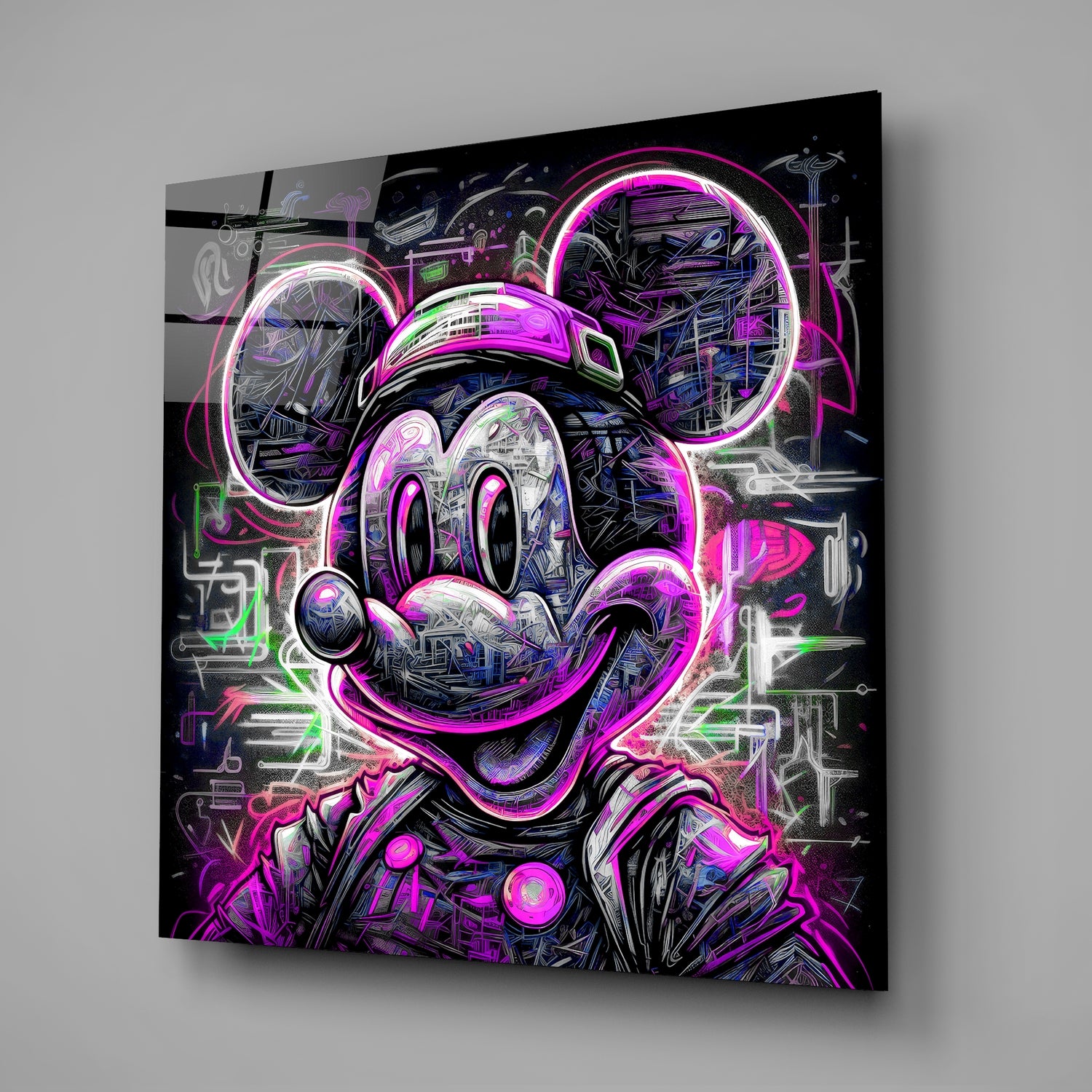 Neon Mickey Glass Wall Art|| Designer's Collection.