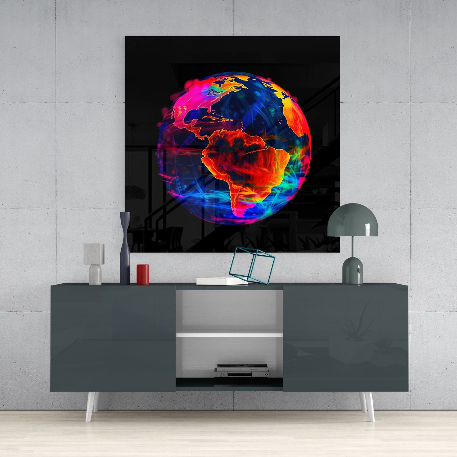 Neon Earth Glass Wall Art|| Designer's Collection.