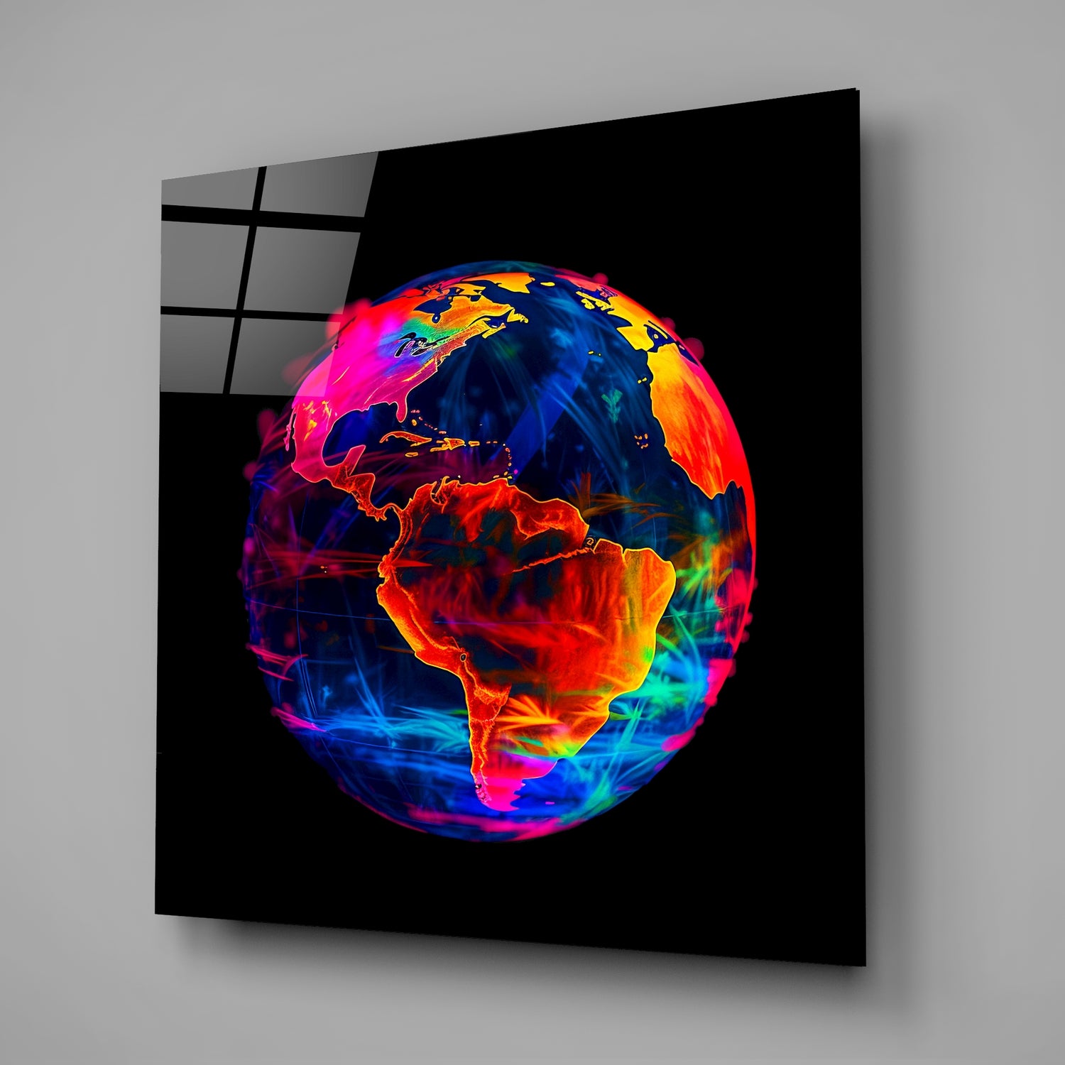 Neon Earth Glass Wall Art|| Designer's Collection.