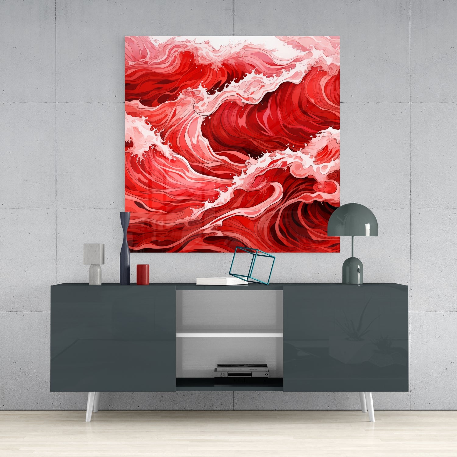 Red Waves Glass Wall Art|| Designer's Collection.