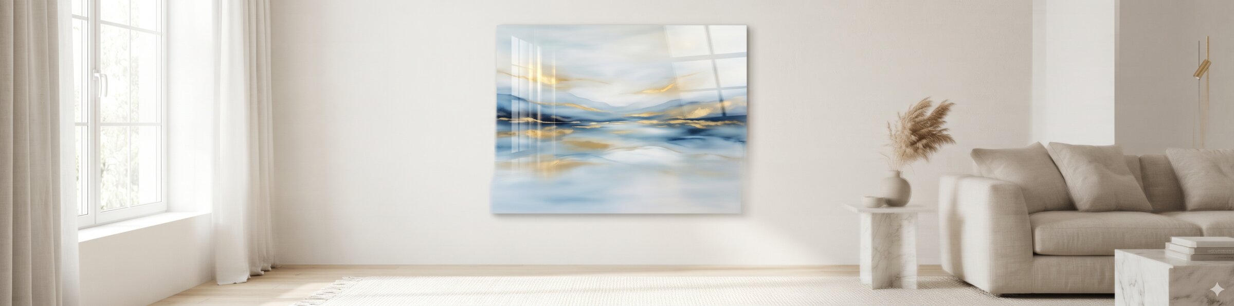 Insigne premium glass wall art in a modern living room