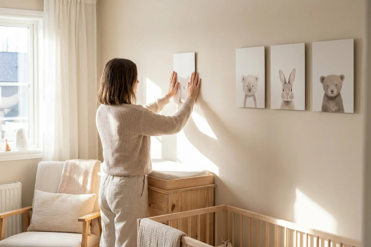 Hangs in minutes with the pre-applied 3M adhesive strips — no drilling, no screws, and removable without damaging the wall.